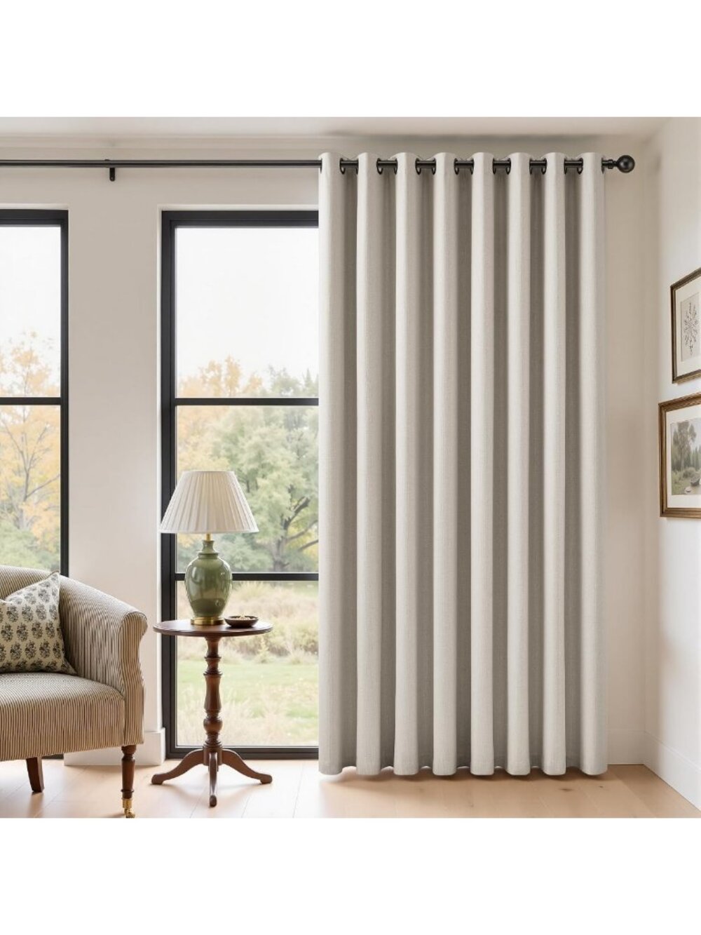 Extra Wide 100 Inch Blackout Curtains - 90 Inch Long Thick Linen Grommet Panels